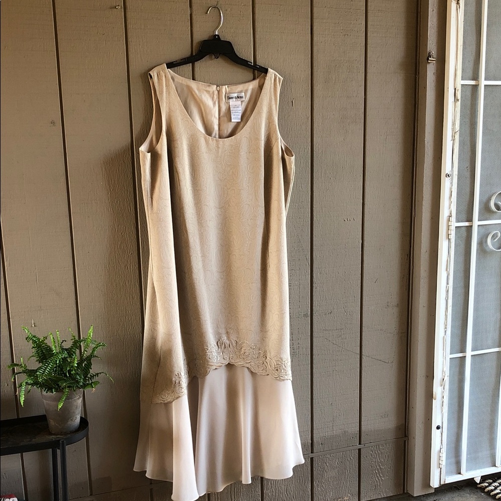 Danny & Nicole Gold-Beige Embroidered Maxi Dress with Jacket Two Pieces Suit - Picture 13 of 16